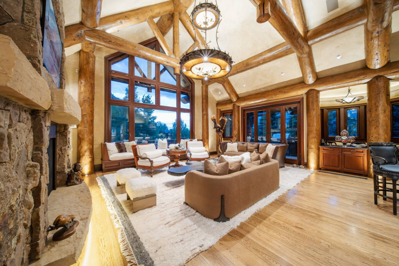 The great room as the sun goes down.